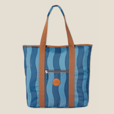 Jagger Tidal beach tote bag, two-tone blue wavy stripe, studio front view